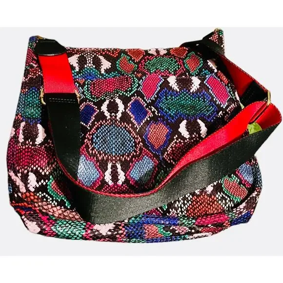 Snakeskin Shoulder Bag Bright Multi Colors 11” x 11” x 3” Adjust Shoulder Strap - Picture 2 of 5
